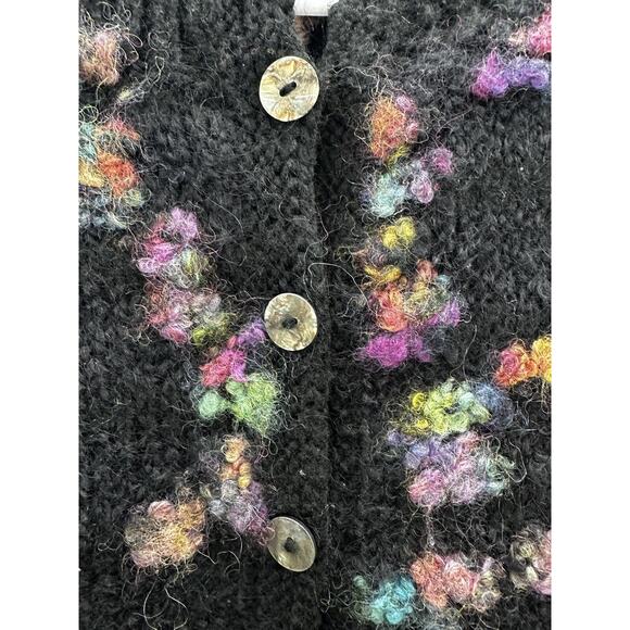Hand Knit By Miss D Womens Sweater Size Unknown Black Colorful Knit Button Up - Picture 3 of 9